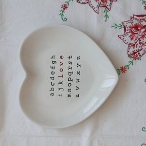 Pottery Barn CROSSWORD Love Heart Plate Embossed Typewriter Font Text